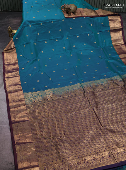 Bangalori silk saree peacock green and coffee brown with allover zari woven buttas and zari woven border