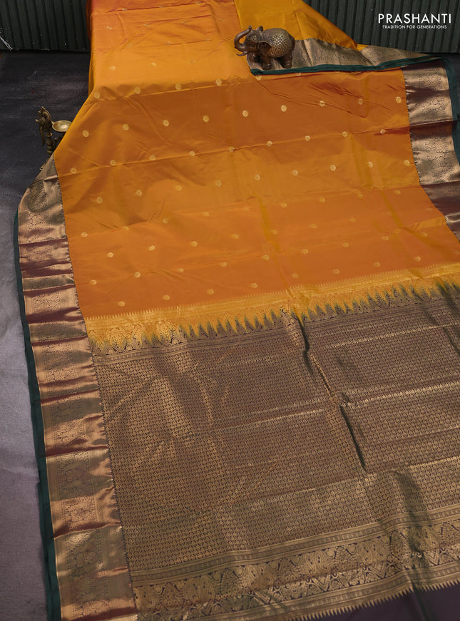 Bangalori silk saree mustard green and bottle green with allover zari woven buttas and zari woven border