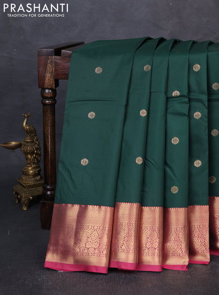 Bangalori silk saree bottle green and pink with allover zari woven buttas and zari woven border