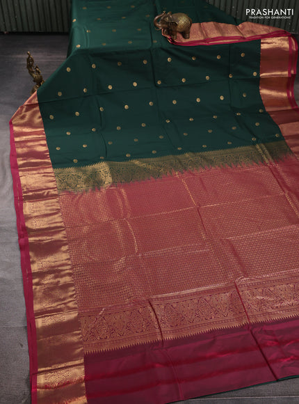 Bangalori silk saree bottle green and pink with allover zari woven buttas and zari woven border