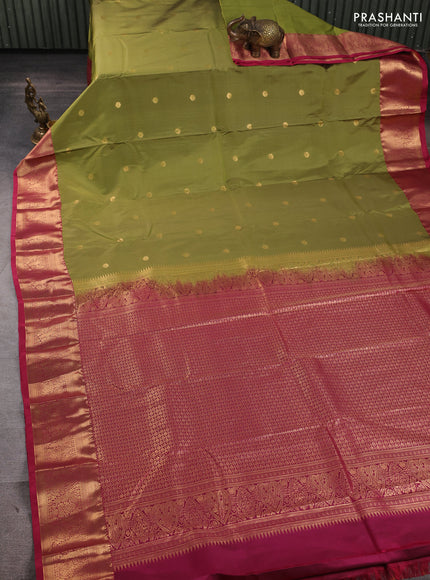 Bangalori silk saree mehendi green and pink with allover zari woven buttas and zari woven border