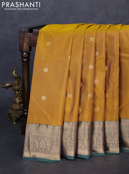 Bangalori silk saree mstard yellow and green with allover zari woven buttas and zari woven border