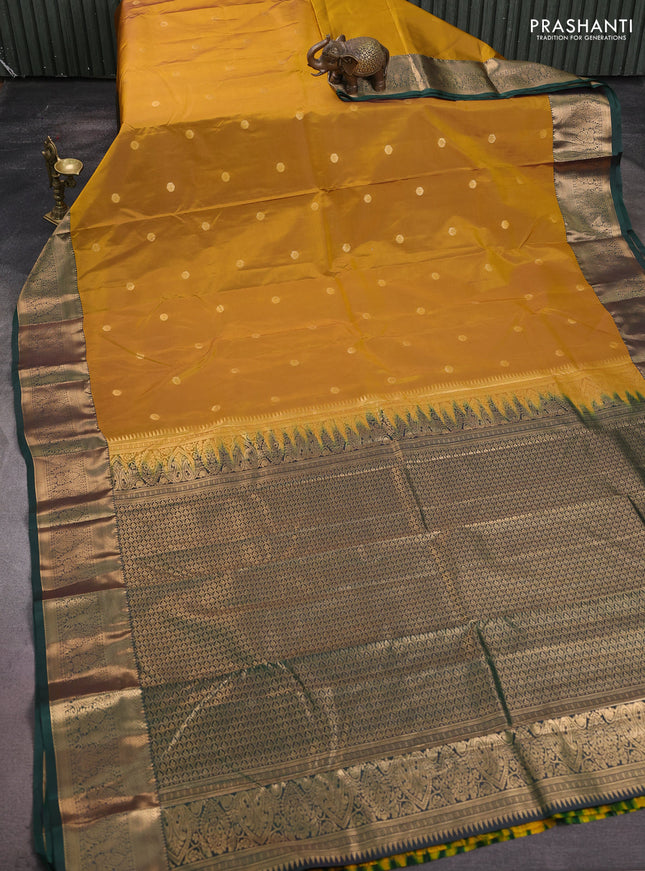 Bangalori silk saree mstard yellow and green with allover zari woven buttas and zari woven border