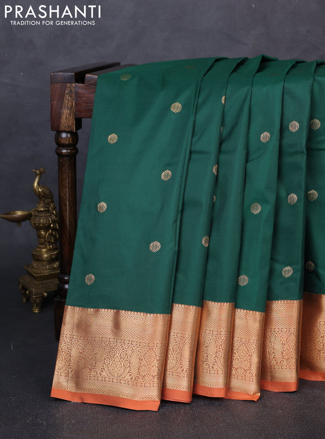 Bangalori silk saree bottle gren and rust shade with allover zari woven buttas and zari woven border