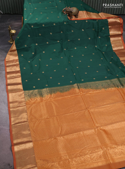 Bangalori silk saree bottle gren and rust shade with allover zari woven buttas and zari woven border