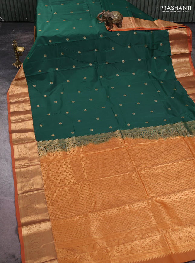 Bangalori silk saree bottle gren and rust shade with allover zari woven buttas and zari woven border
