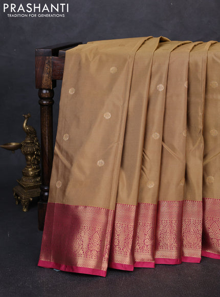Bangalori silk saree sandal and pink with allover zari woven buttas and zari woven border