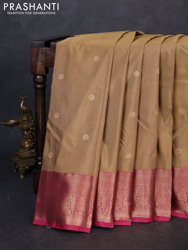 Bangalori silk saree sandal and pink with allover zari woven buttas and zari woven border