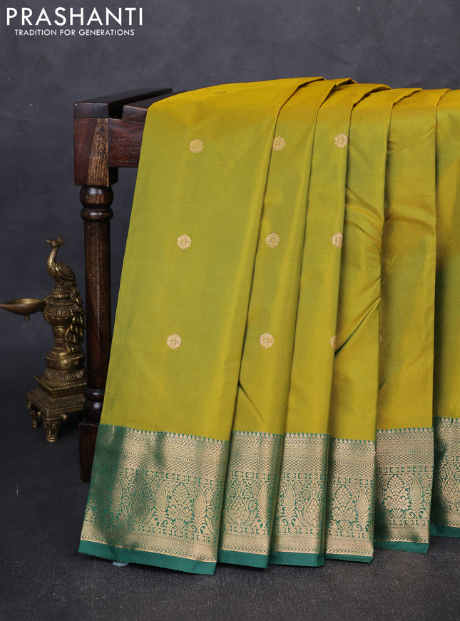 Bangalori silk saree light green and bottle green with allover zari woven buttas and zari woven border