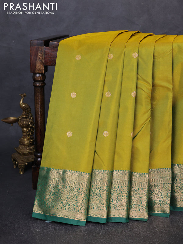Bangalori silk saree light green and bottle green with allover zari woven buttas and zari woven border