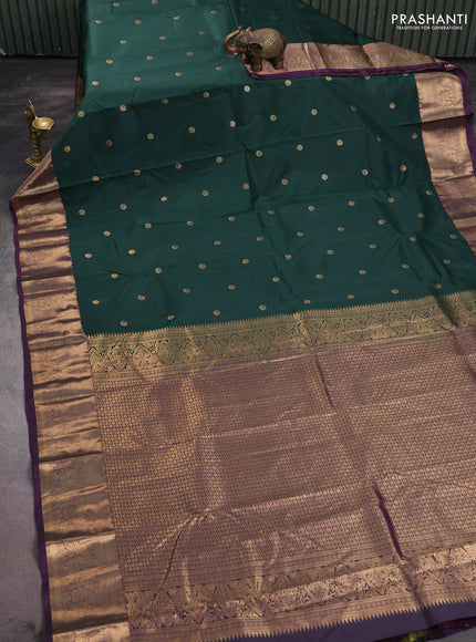 Bangalori silk saree bottle green and purple with allover zari woven buttas and zari woven border