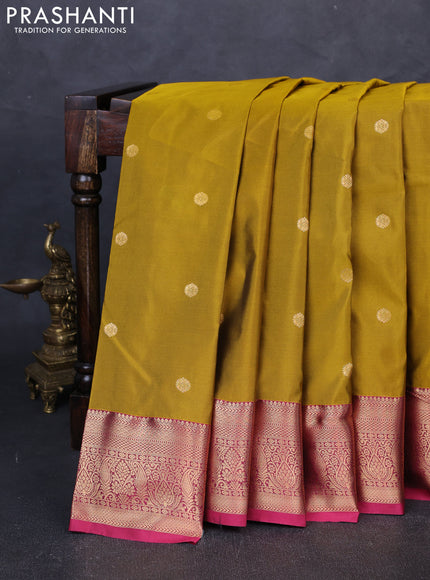 Bangalori silk saree mustard yellow and pink with allover zari woven buttas and zari woven border