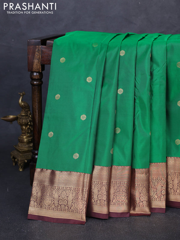 Bangalori silk saree green and deep maroon with allover zari woven buttas and zari woven border