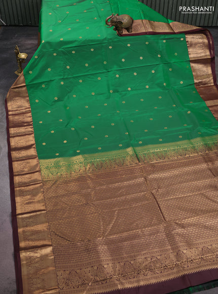 Bangalori silk saree green and deep maroon with allover zari woven buttas and zari woven border