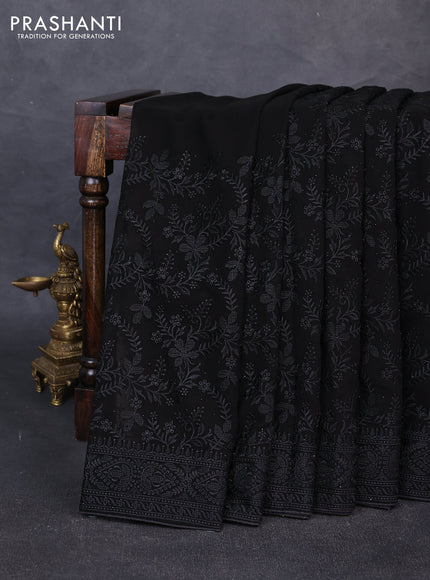Georgette saree black with allover embroidery & stone work