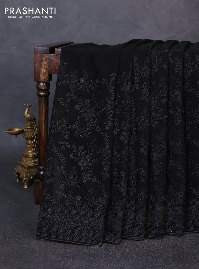 Georgette saree black with allover embroidery & stone work