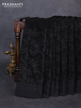 Georgette saree black with allover embroidery & stone work