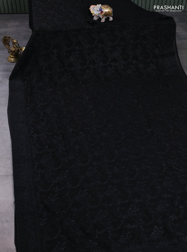 Georgette saree black with allover embroidery & stone work