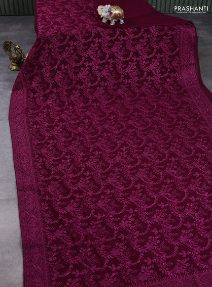 Georgette saree deep wine with allover embroidery & stone work