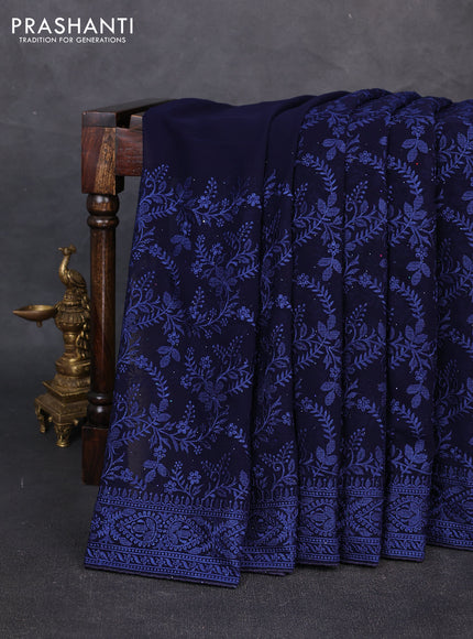 Georgette saree navy blue with allover embroidery & stone work