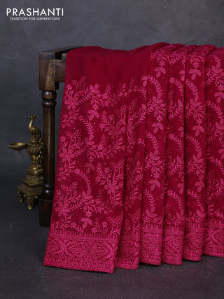 Georgette saree maroon pink with allover embroidery & stone work