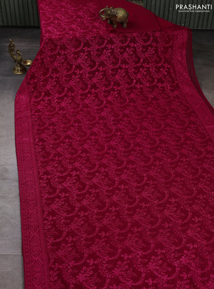 Georgette saree maroon pink with allover embroidery & stone work