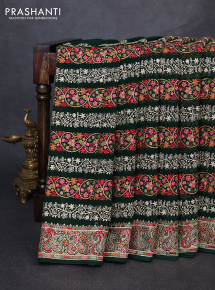 Georgette saree green with allover embroidery & stone work