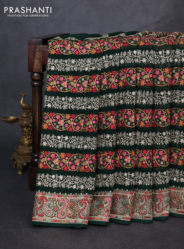 Georgette saree green with allover embroidery & stone work