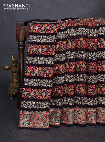 Georgette saree deep jamun with allover embroidery & stone work