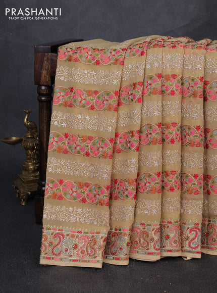 Georgette saree sandal with allover embroidery & stone work