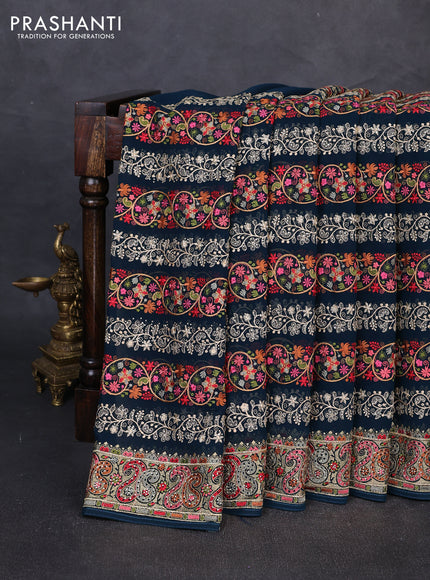Georgette saree peacock green with allover embroidery & stone work