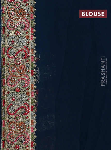 Georgette saree peacock green with allover embroidery & stone work