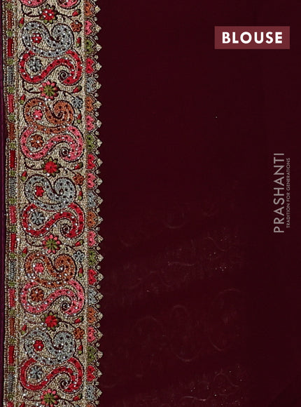 Georgette saree deep wine with allover embroidery & stone work
