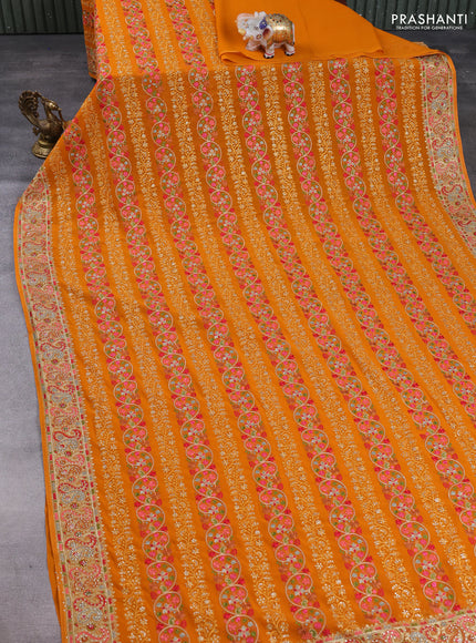 Georgette saree orange with allover embroidery & stone work