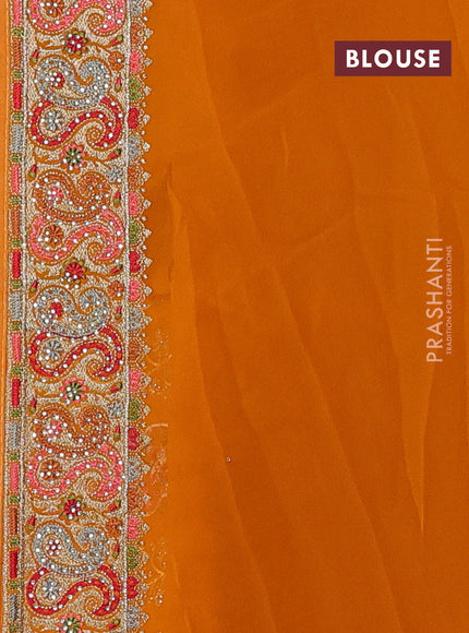 Georgette saree orange with allover embroidery & stone work
