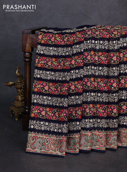 Georgette saree navy blue with allover embroidery & stone work