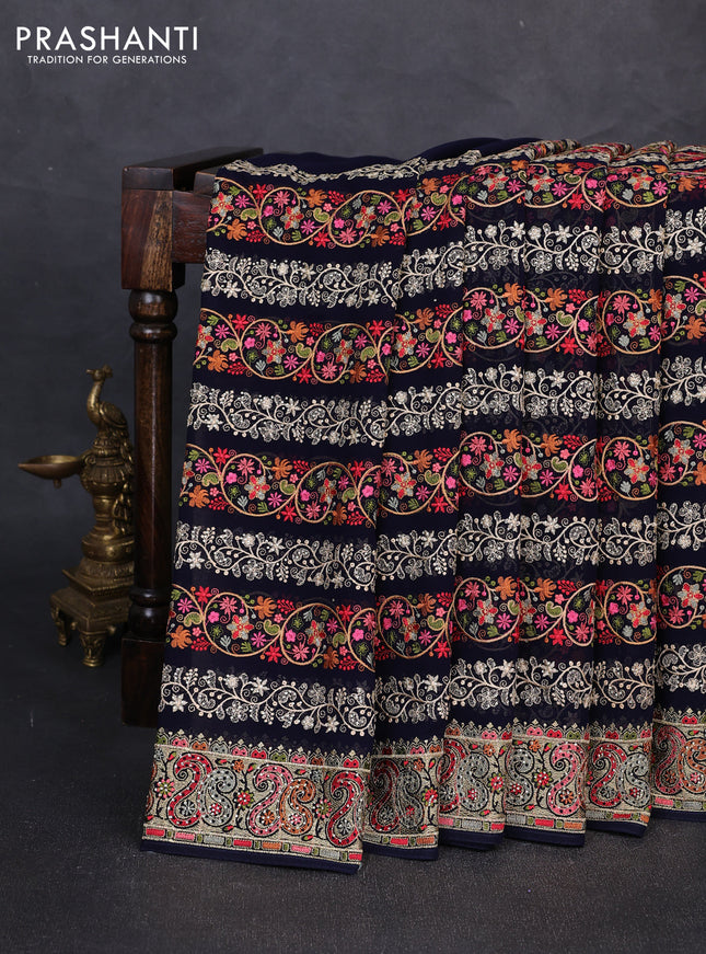 Georgette saree navy blue with allover embroidery & stone work