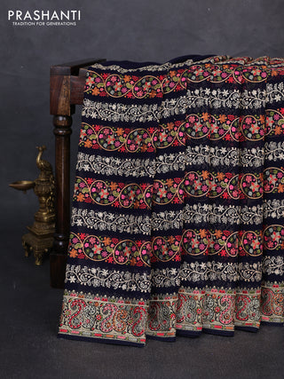 Georgette saree navy blue with allover embroidery & stone work
