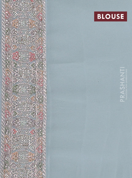 Georgette saree pastel blue with allover embroidery & sequin work and embroidery stone work border