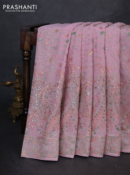 Georgette saree pastel pink with allover embroidery & sequin work and embroidery stone work border