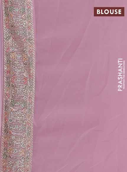Georgette saree pastel pink with allover embroidery & sequin work and embroidery stone work border
