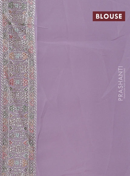 Georgette saree pastel lavender with allover embroidery & sequin work and embroidery stone work border