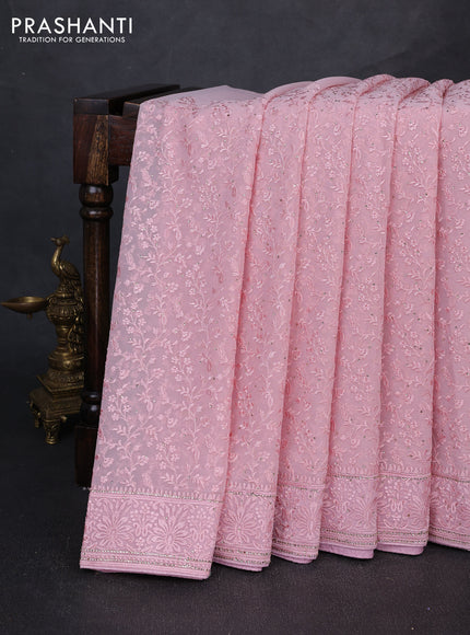 Georgette saree light pink with allover embroidery & stone work