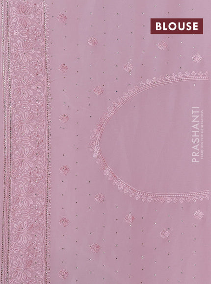 Georgette saree light pink with allover embroidery & stone work