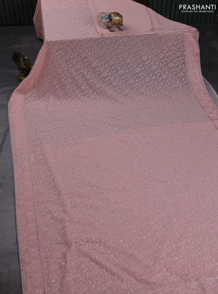 Georgette saree peach with allover embroidery & stone work