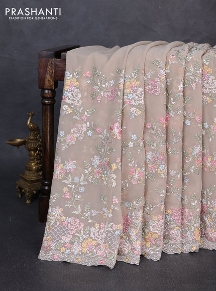 Georgette saree beige with allover embroidery & stone work