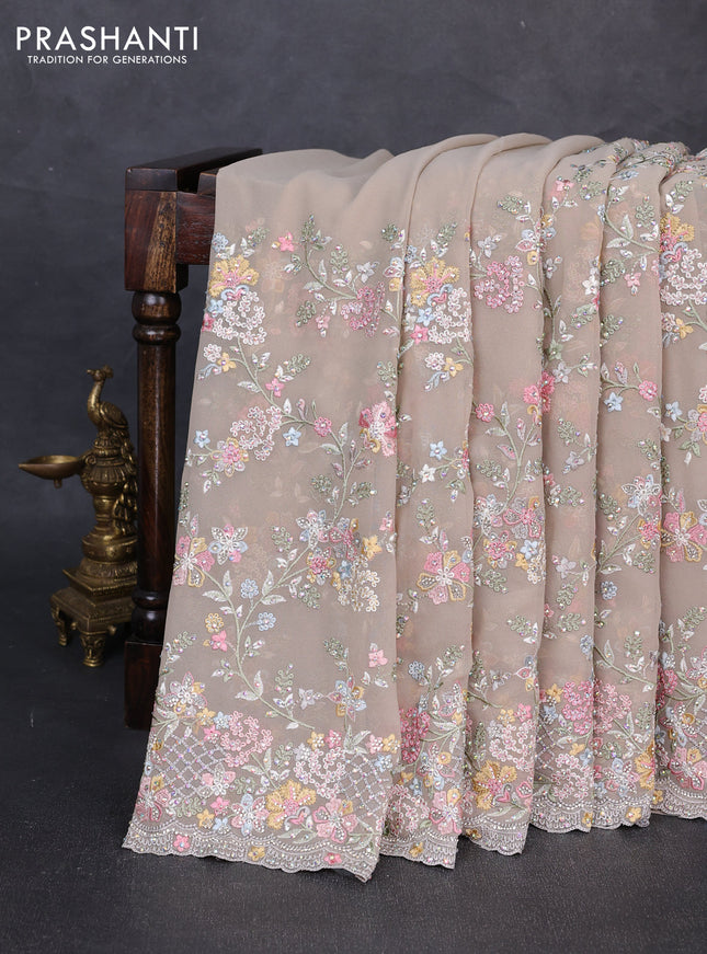 Georgette saree beige with allover embroidery & stone work