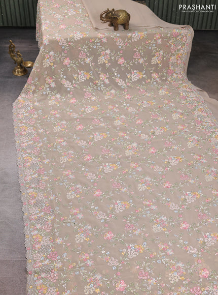 Georgette saree beige with allover embroidery & stone work