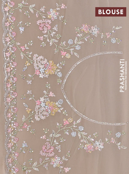 Georgette saree beige with allover embroidery & stone work