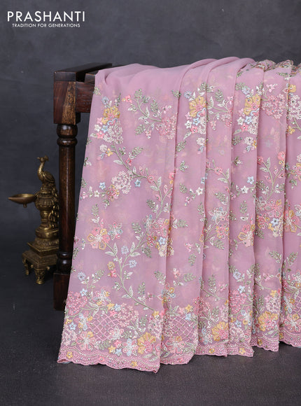 Georgette saree pastel pink with allover embroidery & stone work